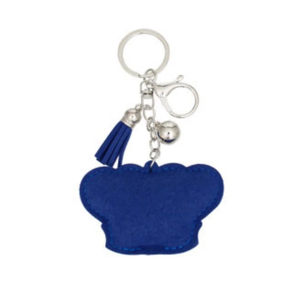 Regal Radiance: Silver & Royal Blue Crown Keychain Bag Charm